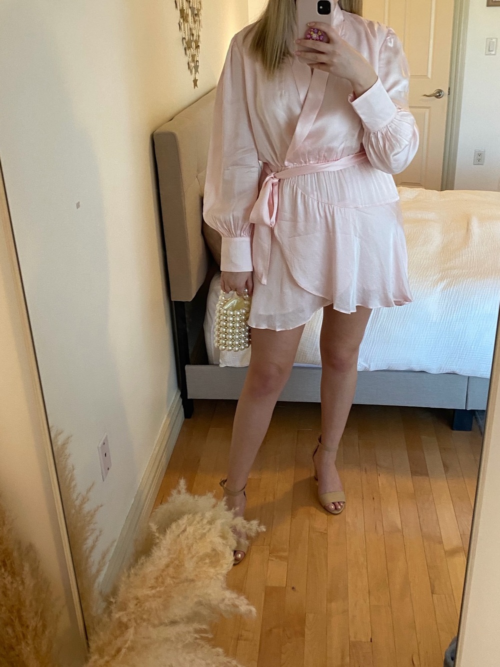 Bardot Blush Satin Wrap Mini Robe